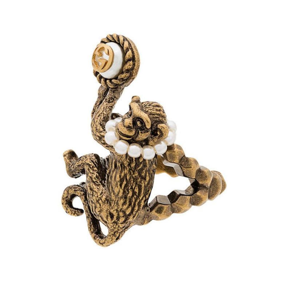 Gucci - Monkey Ring In Metal In Pearl - M - Picture 4 of 5